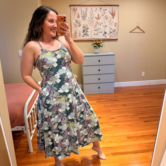 Pact Dresses & Skirts - Pact Organic Cotton Blue Purple Printed Shelf Bra Maxi Dress Medium